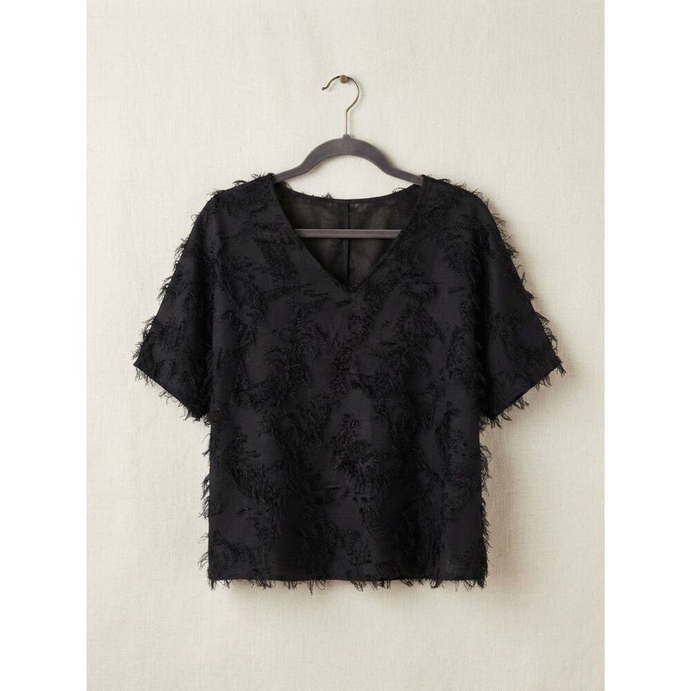 Women's Black Goth Inspired Textured Fringe Black Short Sleeve Blouse Size Small